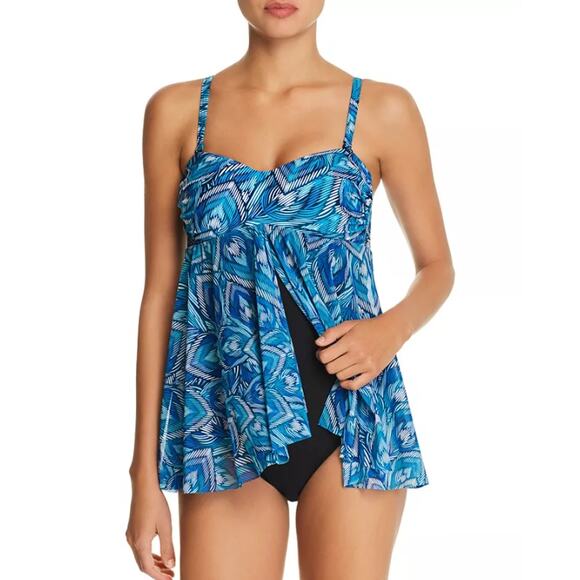 Profile By Gottex Women Blue Feather Tummy Control One-Piece Swimsuit Size US 8 - Picture 1 of 4